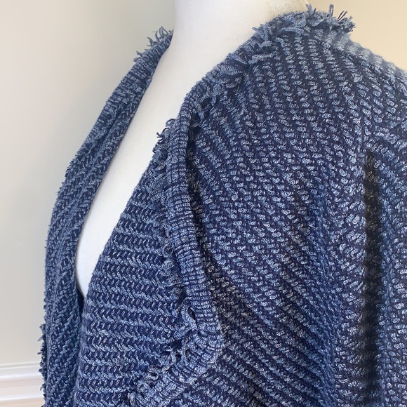 LOFT 3/4 Sleeves Fringe Knit Navy Open Jacket M - Picture 10 of 13